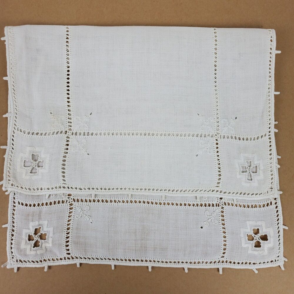 Vintage Embroidery w/ Cutouts Dresser Doily Approx 17.5x11.5 Inch Ivory